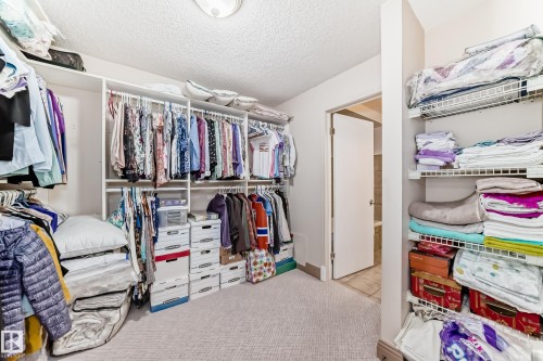 Walk-in closet featuring extensive built-in shelving and hanging rods - 512 3 Perron Street, St. Albert, AB 