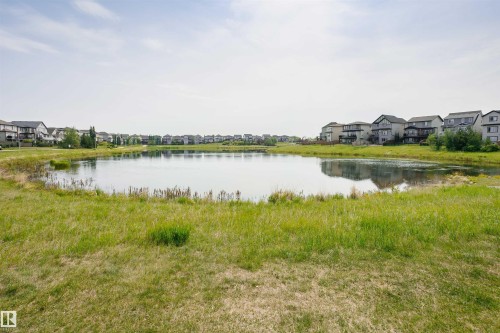 Expansive property featuring a tranquil pond, surrounded by green space and residential structures - 21807 97 Avenue, Edmonton, AB 