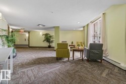 Lobby area featuring patterned carpet flooring, light green wall paint, and recessed lighting - 