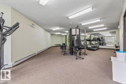 Fitness room featuring carpeted flooring, extensive mirrored wall, and fluorescent lighting - 
