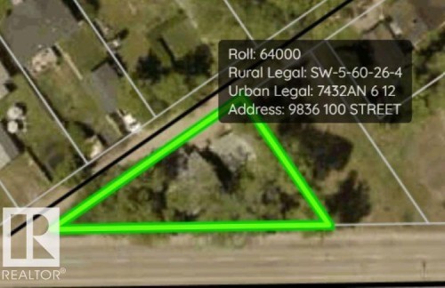 Property Parcel Map. Displaying legal descriptions and address for the property - 9836 100 Street, Westlock, AB 