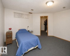 Room featuring neutral wall tones, gray carpeting, and a visible closet entry with wood trim - 
