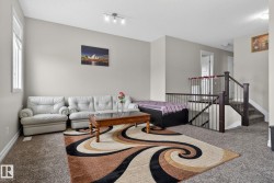 Carpeted living area featuring light neutral wall paint - 