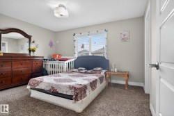 Carpeted room with a ceiling-mounted light fixture, light-toned walls, and a window with horizontal blinds - 