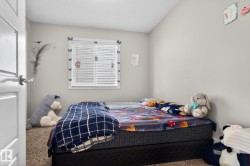 Room featuring light gray walls, textured carpeting, and a window with white blinds - 