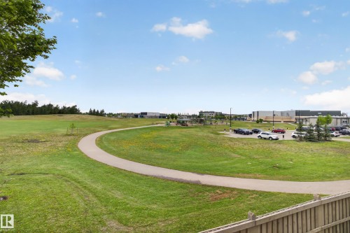 Expansive green space featuring a paved walking path, mature trees, and landscaping - 211 3719 Whitelaw Lane, Edmonton, AB 