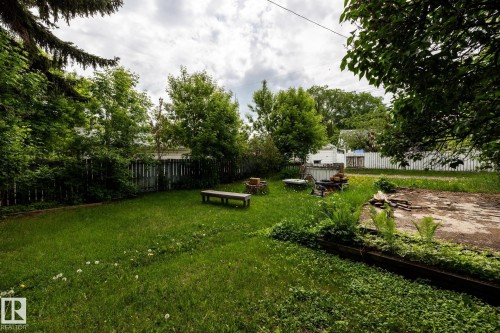 Expansive green lawn with established trees and perimeter fencing - 5919 121 Avenue, Edmonton, AB 