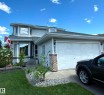 Light-toned siding exterior featuring a multi-pane bay window, an attached two-car garage, and a concrete driveway - 825 112B St, Edmonton, AB 