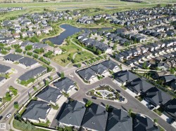 Aerial perspective showcasing a residential community with varied architectural styles - 