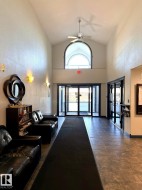 Vaulted entry with an arched window and ceiling fan - 
