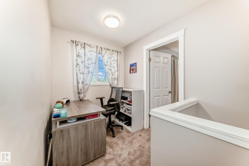 Carpeted room with a window featuring natural light, white trim, and a flush mount ceiling light fixture - 13 Orchid Place, St. Albert, AB 