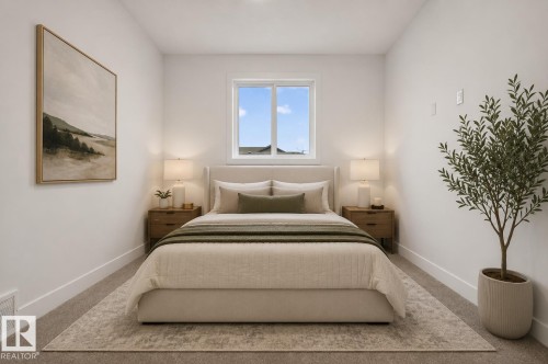 Bedroom featuring a centered window, light-colored walls, and carpet flooring - 15 Redbud Way, St. Albert, AB - Indoor Photo Showing Bedroom