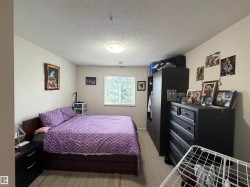 Carpeted bedroom featuring a double-paned window with horizontal blinds, a flush mount ceiling light, and light-toned walls - 