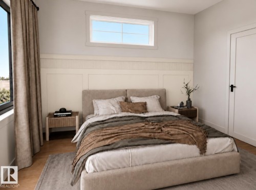 Hardwood-style flooring and paneling wall detail - 11 Brickyard View, Stony Plain, AB 