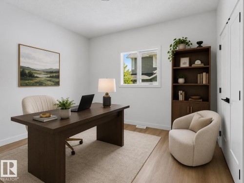 Bright room with wood-finish flooring and a white window frame - 3318 Chickadee Drive, Edmonton, AB 
