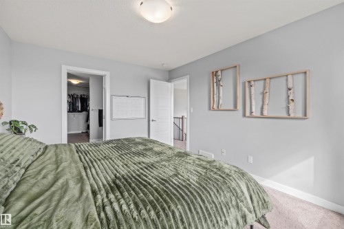 Bedroom featuring light gray walls, white trim, and neutral carpet flooring - 607 40 Street, Edmonton, AB 