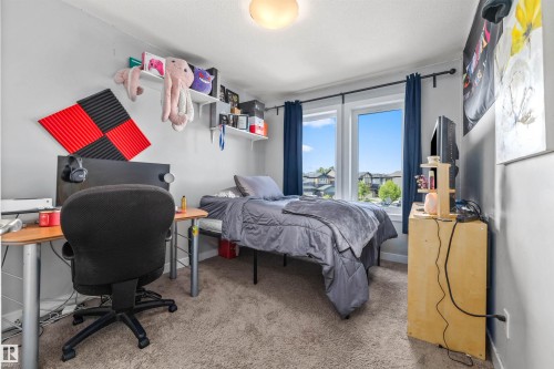 Bedroom featuring neutral-toned carpeting, dual windows, and ceiling-mounted lighting - 607 40 Street, Edmonton, AB 