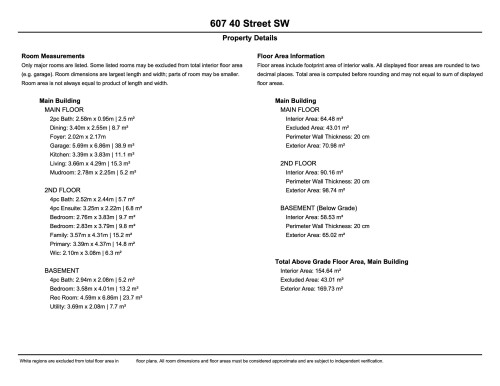 Property Details. Presenting room measurements and floor area information for the property - 607 40 Street, Edmonton, AB 