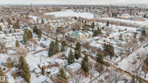 Snowy aerial view featuring a residential view - 9306 64 Avenue, Edmonton, AB 