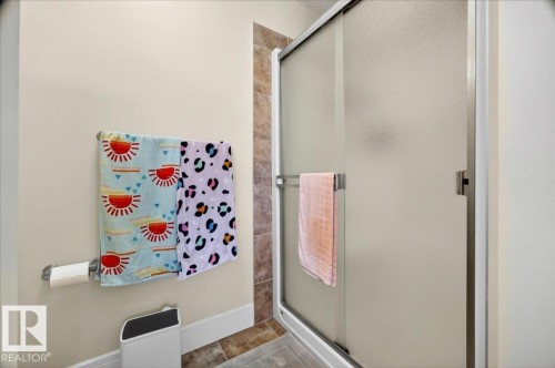 Shower with frosted glass enclosure and brushed nickel hardware - 1411 30 Avenue, Edmonton, AB 