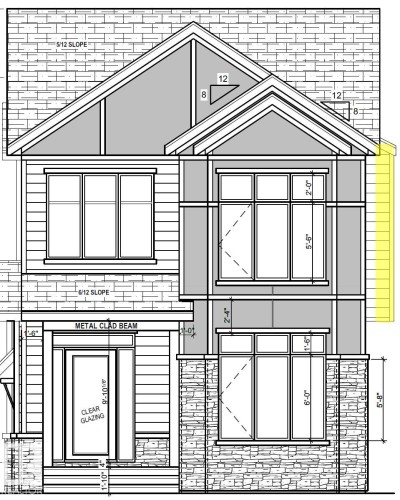 Architectural Drawing. Illustrating the exterior facade and dimensions of the property - 6730 Crawford Way, Edmonton, AB 