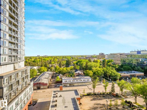 Skyline panorama featuring a prominent high-rise building with multiple balconies - 902 10108 125 Street, Edmonton, AB 