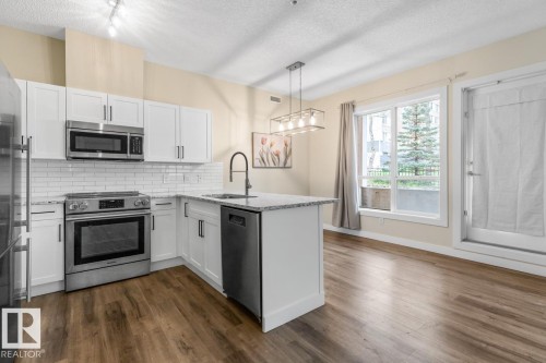 101 8488 111 Street, Edmonton, AB - Indoor Photo Showing Kitchen With Stainless Steel Kitchen With Upgraded Kitchen