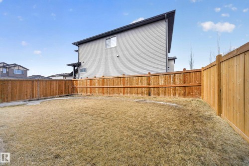 Fenced backyard featuring a large grass area and a privacy fence - 449 Roberts Cres, Leduc, AB 