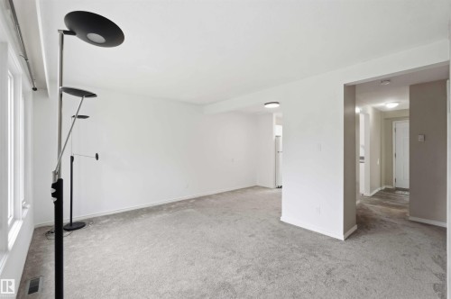 Spacious room featuring light gray carpeting, neutral wall finishes, and abundant natural light from multiple windows - 17325 85 Avenue Nw, Edmonton, AB 