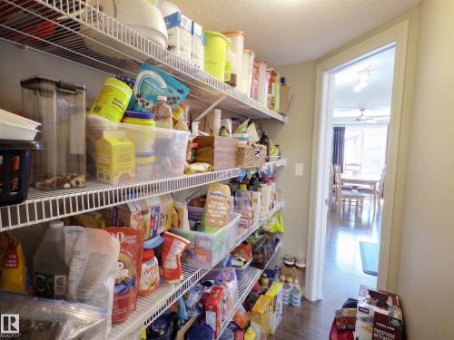 Walk-in pantry featuring extensive wire shelving and light-colored walls - 126 Calvert Wynd, Fort Saskatchewan, AB 