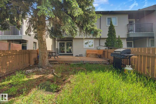 Private backyard with a wood fence and mature tree - 45 2020 105 Street, Edmonton, AB 