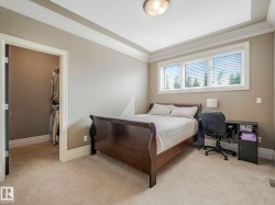 Carpeted room featuring a wide window with horizontal blinds, tray ceiling, and crown molding - 