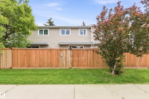 Full-height wood fencing enclosing a manicured lawn - 18353 66 Avenue, Edmonton, AB 