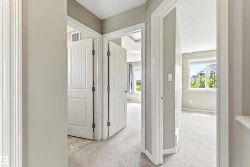 Interior hallway with light gray walls and plush carpeting - 8204 180 Avenue, Edmonton, AB 