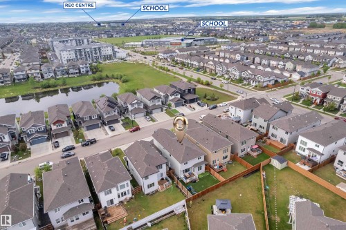 Aerial view showcasing the property's position within a residential neighborhood - 2419 15 Avenue, Edmonton, AB 
