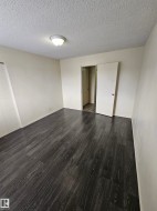 Spacious room with dark wood-finish flooring - 