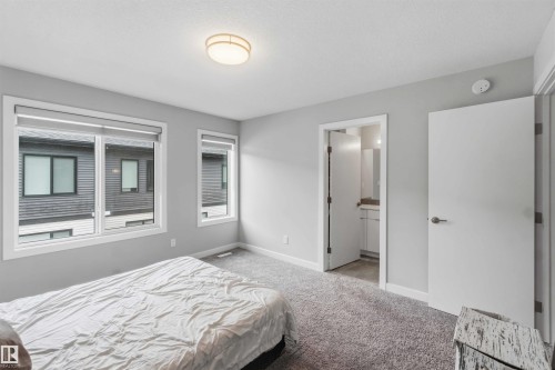 Carpeted room with light gray walls, featuring a wide window with white trim, an additional single window with white trim, and a ceiling-mounted light fixture - 33 1729 Keene Crescent, Edmonton, AB 