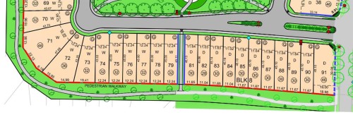 Site Plan. Illustrating property divisions and pedestrian access within a block - 130 Edgewater Circle, Leduc, AB 