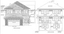 Architectural Drawing. Displaying the front and rear elevations of the property with material specifications - 130 Edgewater Circle, Leduc, AB 