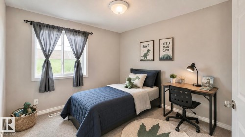 Bedroom featuring neutral wall paint, carpet flooring, a dual-pane window, and white baseboards - 9 225 Blackburn Drive E, Edmonton, AB 