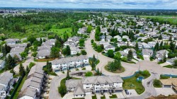Aerial perspective showcasing a residential community with varied housing styles - 