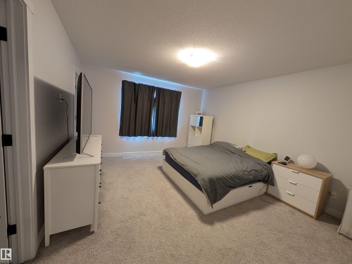 Spacious room featuring light gray carpeting, a textured ceiling, and neutral wall tones - 9240 224 Street Nw, Edmonton, AB - Indoor Photo Showing Bedroom