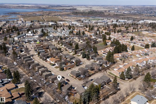Aerial perspective of a residential neighborhood with diverse architectural styles - 11 Greenfield Estates, St. Albert, AB 