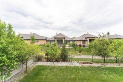 Expansive backyard featuring a lush lawn, mature trees, and a raised garden bed - 