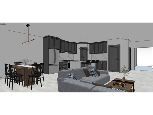 Open-concept living space featuring wood-finish flooring - 10919 106 Ave, Westlock, AB 