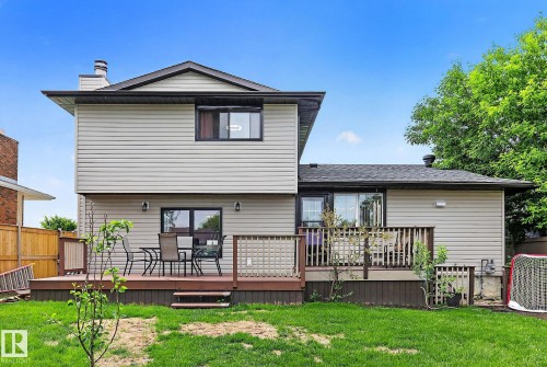 Rear exterior featuring a multi-level wood deck direct access via sliding glass doors - 9 Millgrove Drive, Spruce Grove, AB 