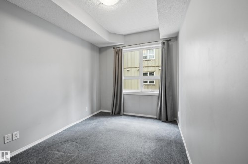 Neutral tone walls complement the textured gray carpeting - 203 11103 84 Avenue, Edmonton, AB 