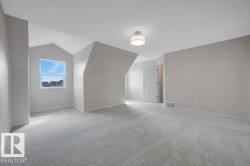 Spacious room featuring light gray carpeting and neutral wall tones - 