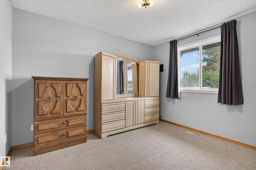 Bright bedroom with light gray walls and plush carpet flooring - 13427 114 Street, Edmonton, AB 