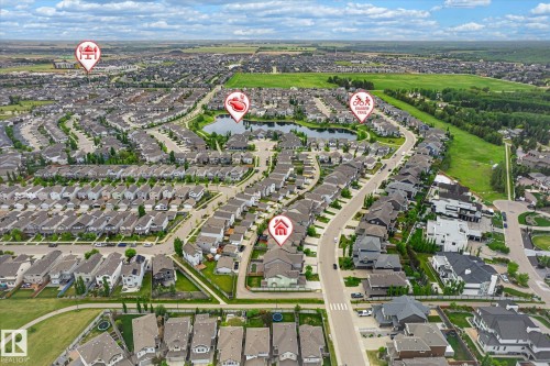 Aerial perspective of a residential neighborhood featuring numerous detached homes and paved streets - 3685 Westcliff Way, Edmonton, AB 